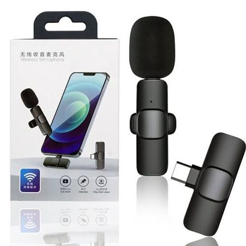 GENERICO - Micrófono Inalámbrico Solapero K9 Compatible con cable iPhone y Tipo C