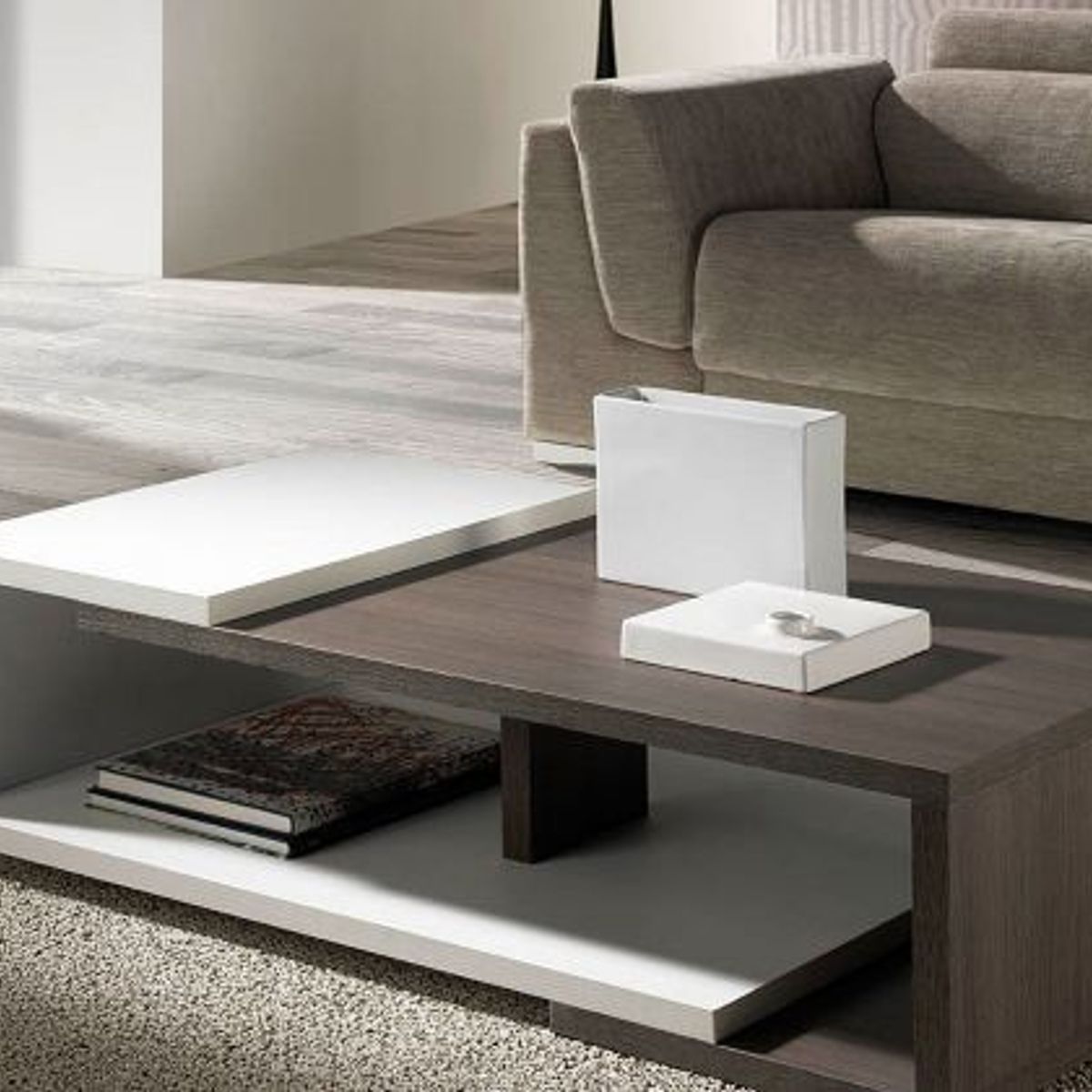 GENERICO - Mesa de Centro Minimalista Melamine Blanco con Marrón Oscuro