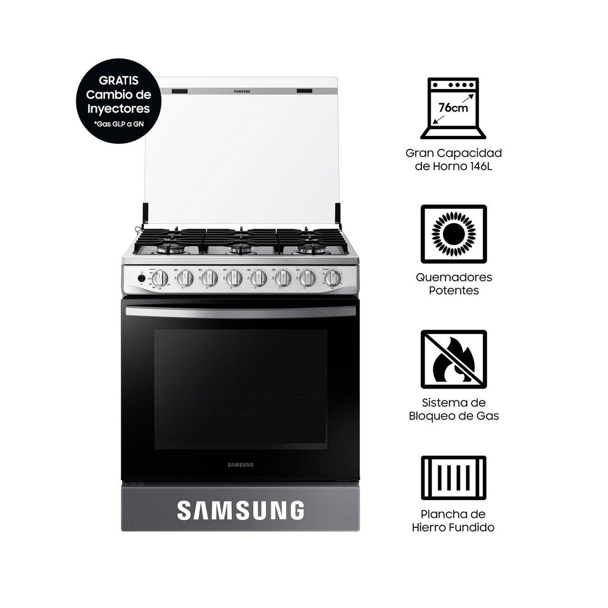 SAMSUNG - Cocina de pie a Gas Samsung 6 Hornillas NX52T5311PS - Croma
