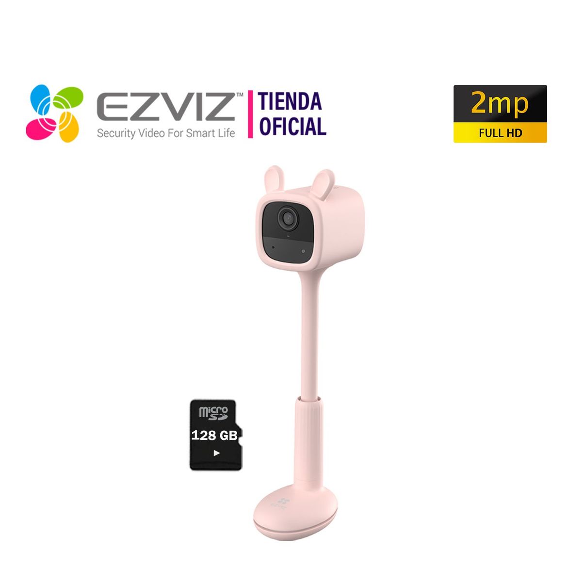 EZVIZ - Monitor Vigilancia para Bebé Ezviz BM1 Rosado con Batería + SD 128GB