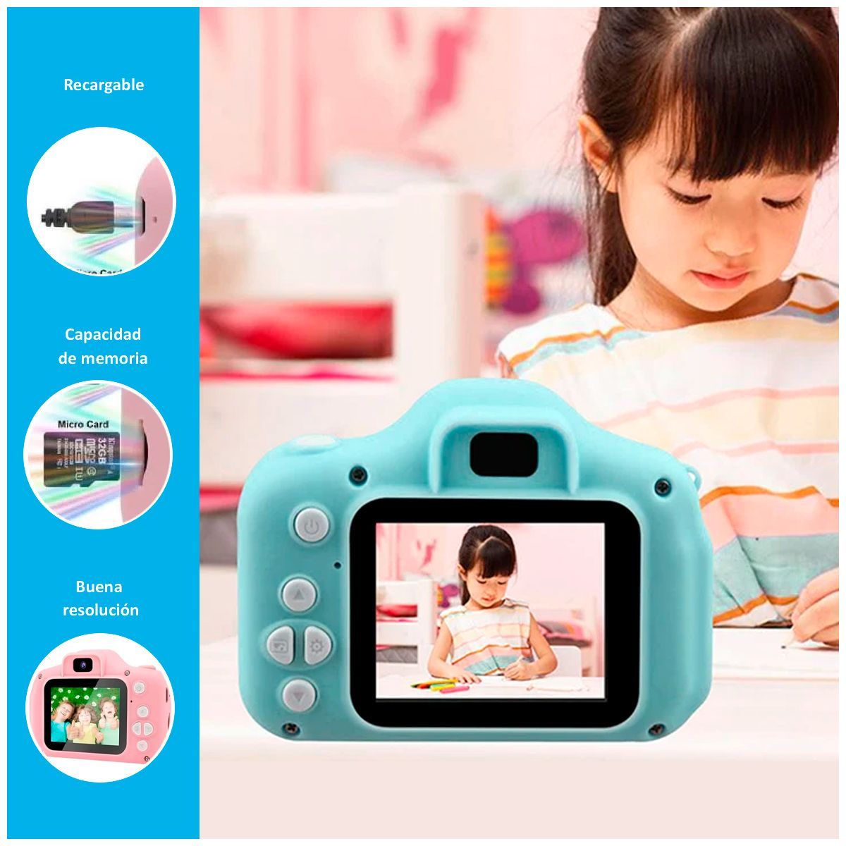 SASARU - Mini Cámara Digital para Niños  Celeste