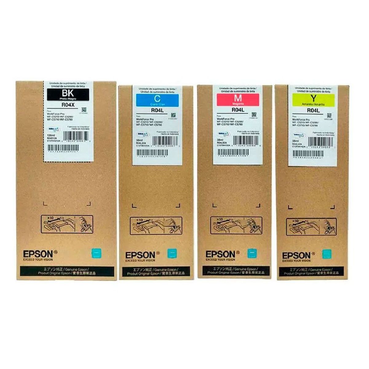 EPSON - Juego De Tinta Epson R04X Negro R04L Colores T941 Y T942 Para wf-C5710 wf-C5290