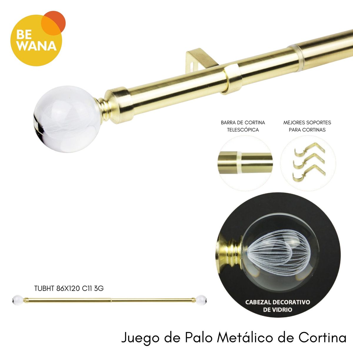 CASATEX - Tubo de cortina decorativo graduable de 220-300cm