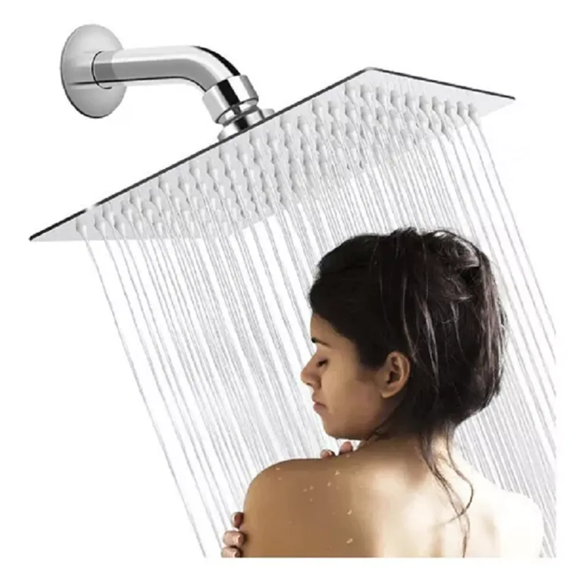 GENERICO - Kit Ducha Española 20cm  Tubo 45° Acero Inox Brillante