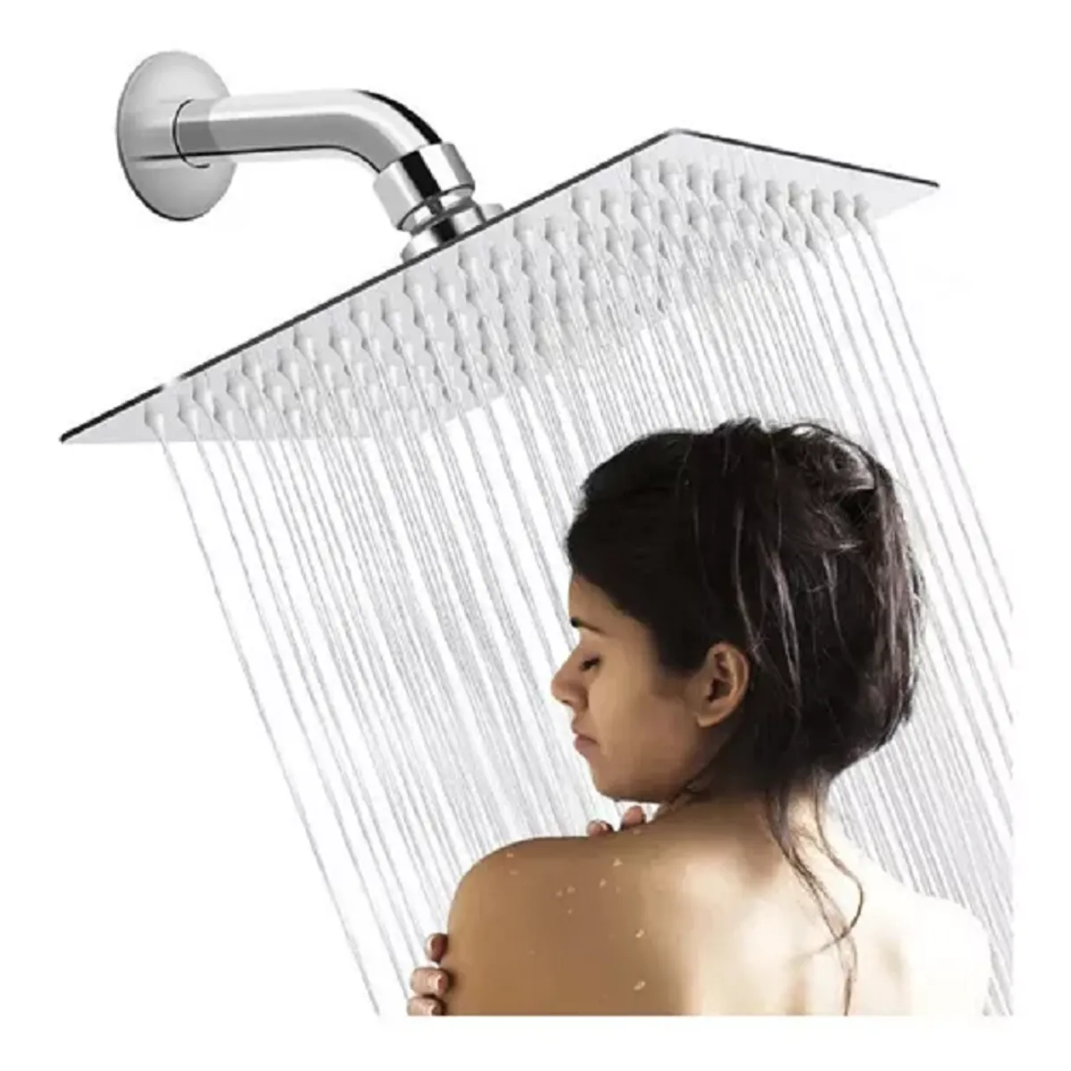 GENERICO - Kit Ducha Española 20cm  Tubo 45° Acero Inox Brillante