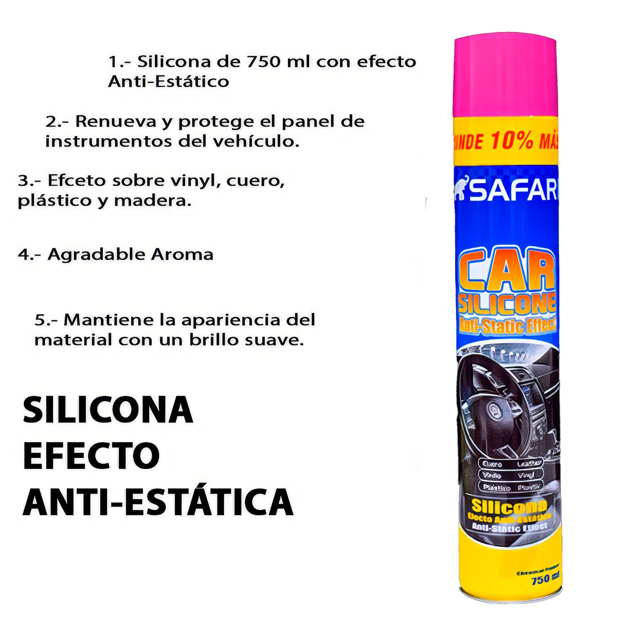 SAFARI - Silicona para Cueros y Tableros Knauf x 750ml Aroma Chicle Extra Brillo