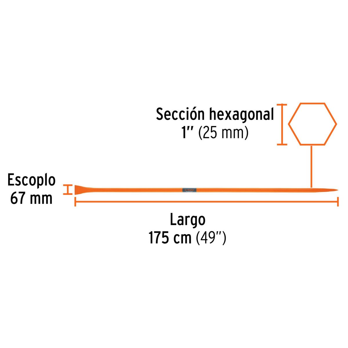 TRUPER - Barreta para tierra dura de 1"x175 cm, escoplo 67 mm, Truper