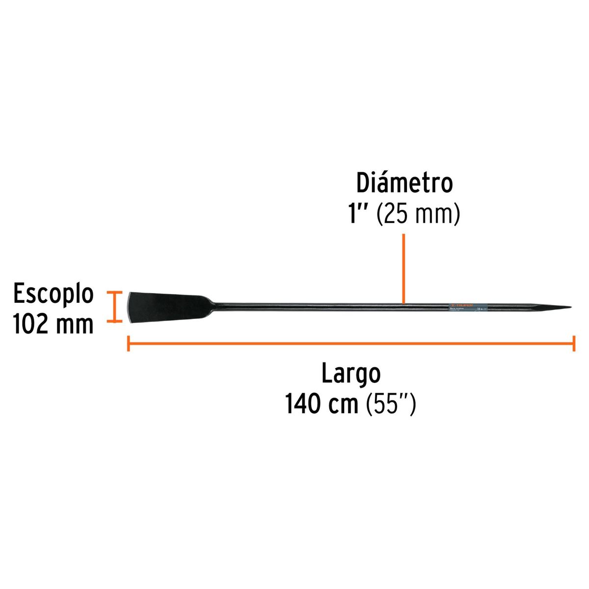 TRUPER - Barreta cavadora paleta ancha 140 cm, escoplo 102 mm, Truper