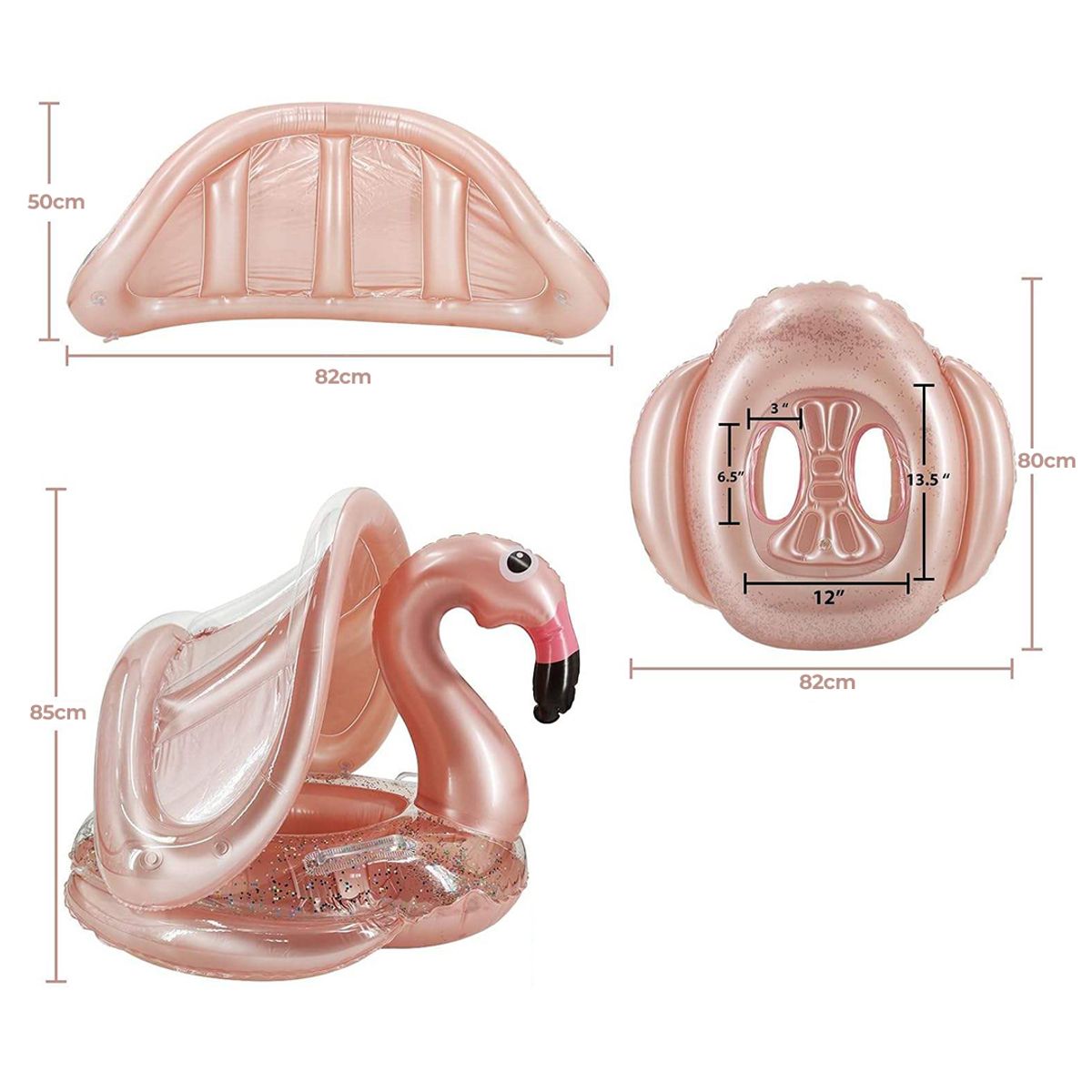 GENERICO - FLOTADOR 85cm CON ASIENTO Y SOMBRA DE GARZA ORO ROSA