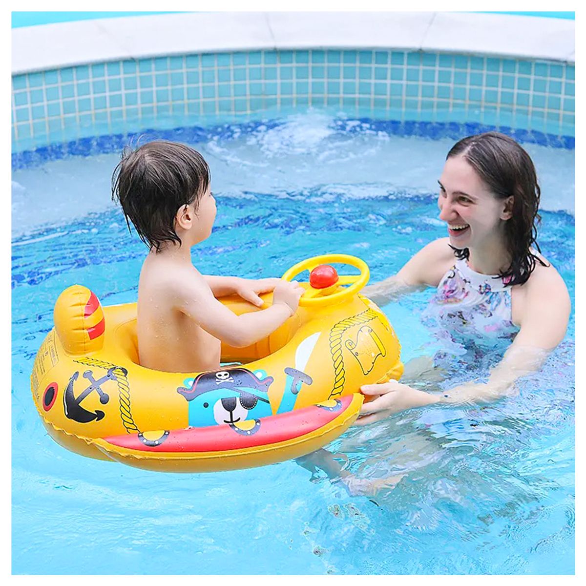 GENERICO - FLOTADOR INFLABLE DE PIRATAS CON ASIENTO Y TIMON PARA NIÑOS