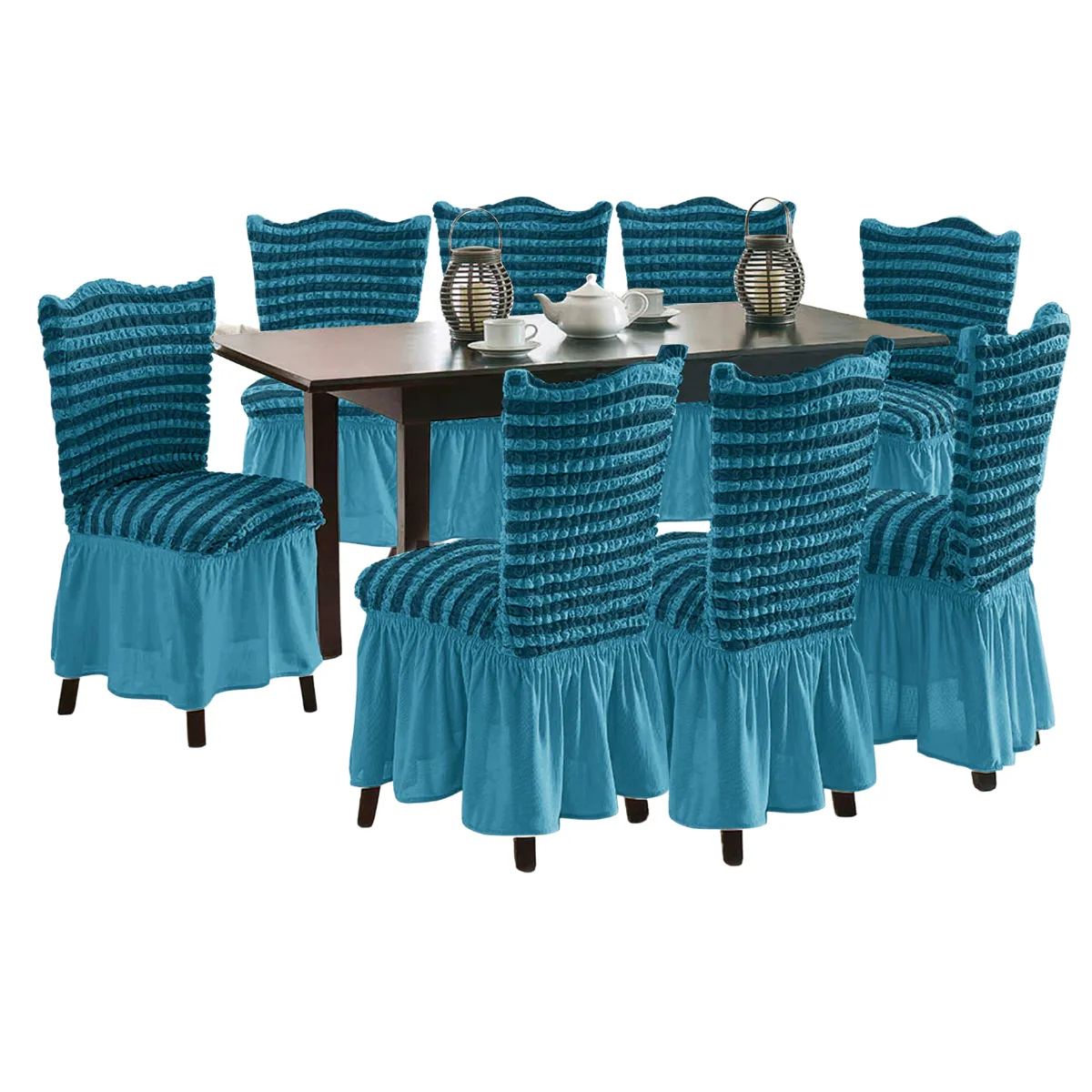 SALA FABULOSA - Funda de silla 8 pzs spandex burbuja bicolor TURQUESA