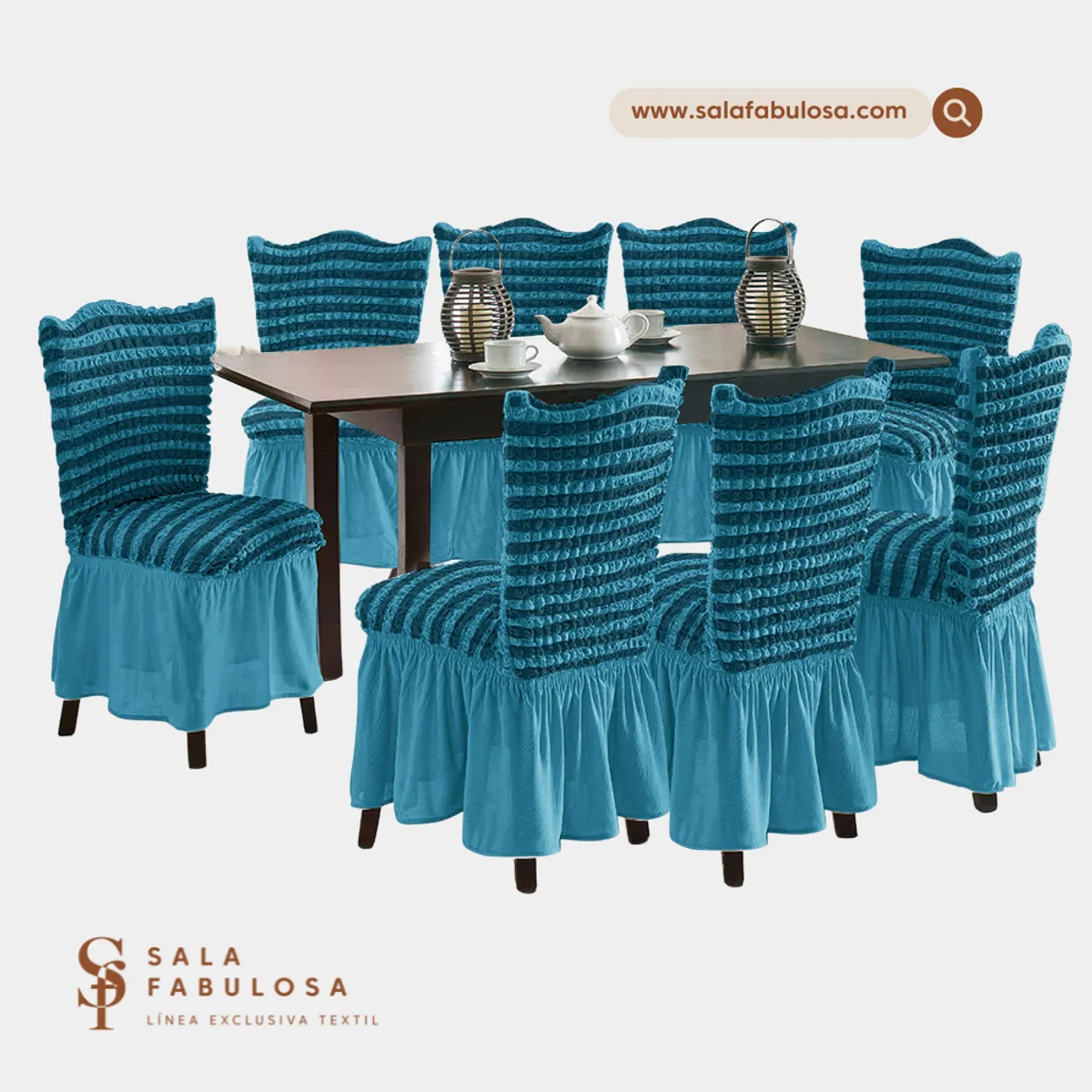 SALA FABULOSA - Funda de silla 8 pzs spandex burbuja bicolor TURQUESA