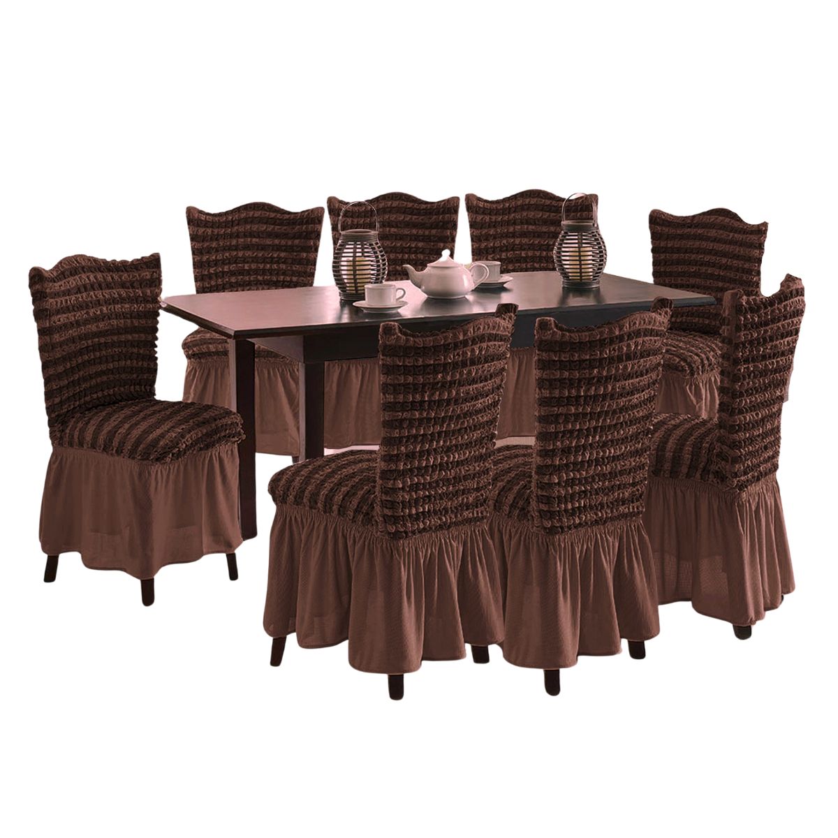 SALA FABULOSA - Funda de silla 8 pzs spandex burbuja bicolor CHOCOLATE