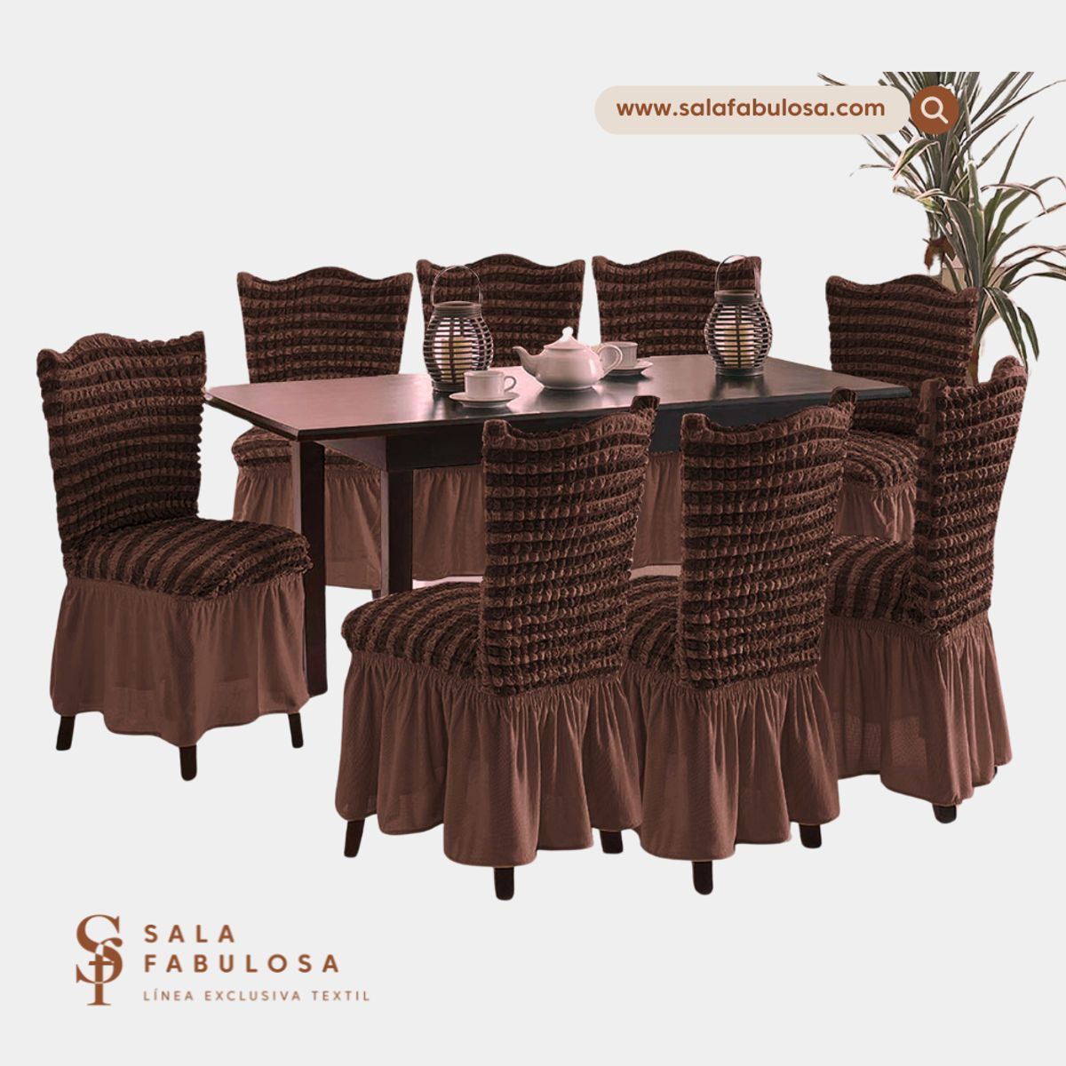 SALA FABULOSA - Funda de silla 8 pzs spandex burbuja bicolor CHOCOLATE