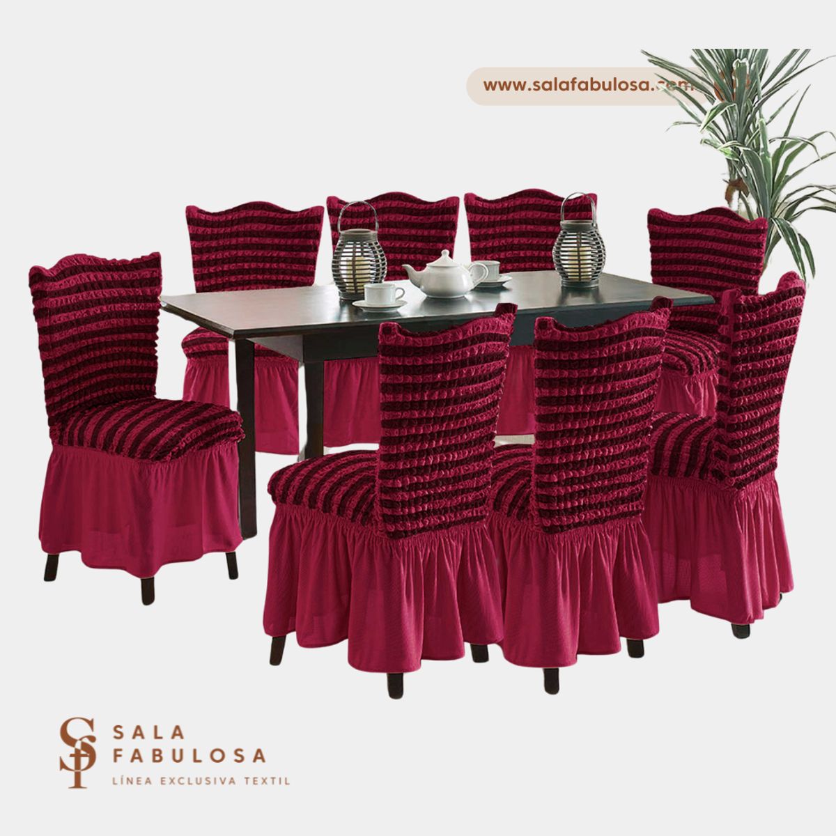 SALA FABULOSA - Funda de silla 8 pzs spandex burbuja bicolor GUINDA