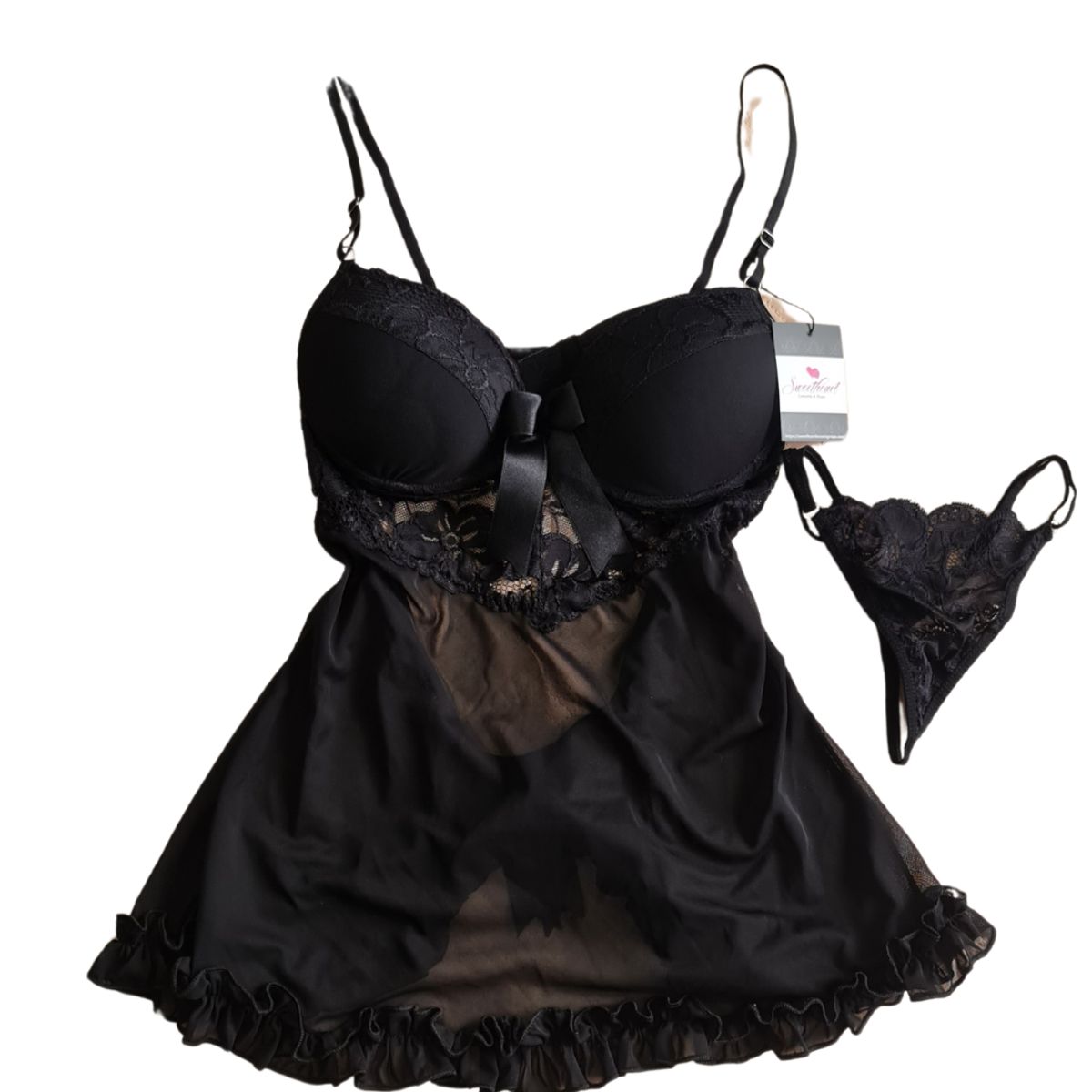 GENERICO - Babydoll con Abertura atrás más Tanga hilo de regalo Lencería fina