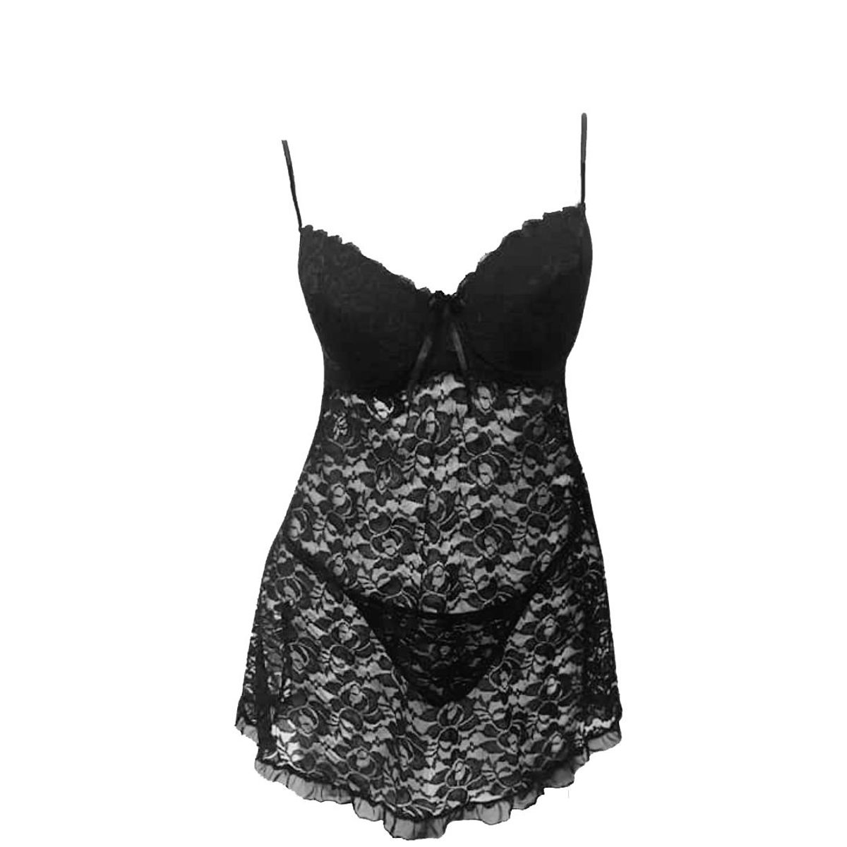 GENERICO - Babydoll con encaje más tanga regulable