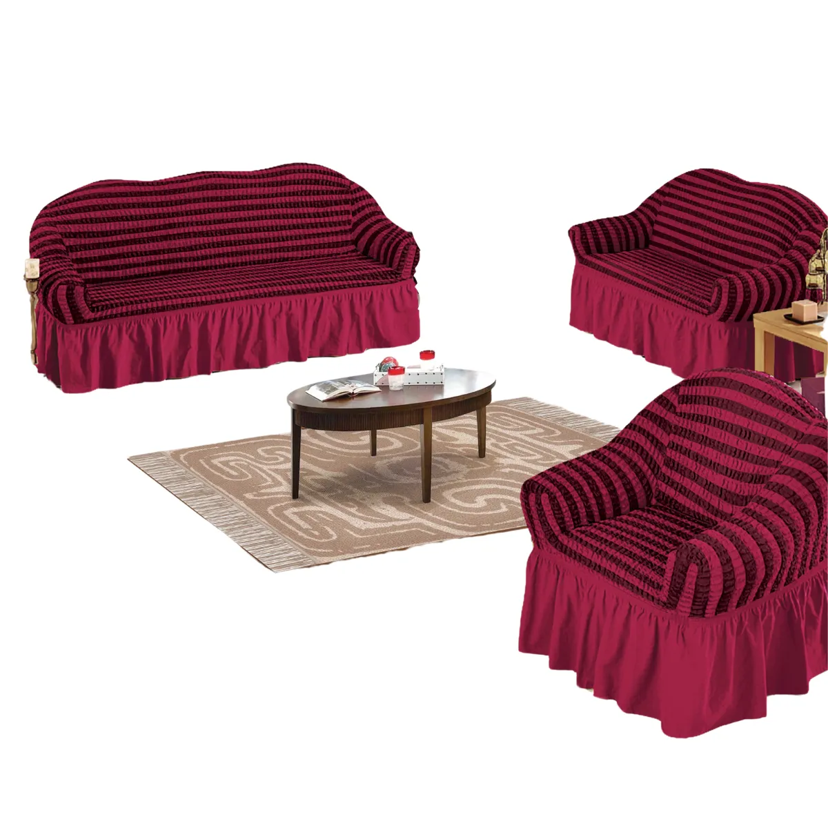 IMPORTADO MC - Funda de mueble 3-2-1 spandex burbuja bicolor GUINDA