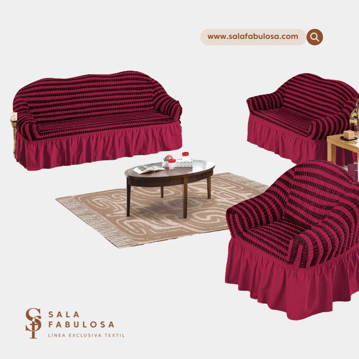 IMPORTADO MC - Funda de mueble 3-2-1 spandex burbuja bicolor GUINDA