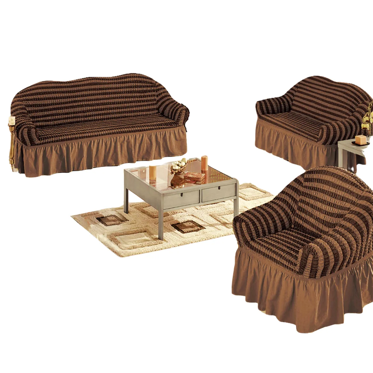 IMPORTADO MC - Funda de mueble 3-2-1 spandex burbuja bicolor CHOCOLATE