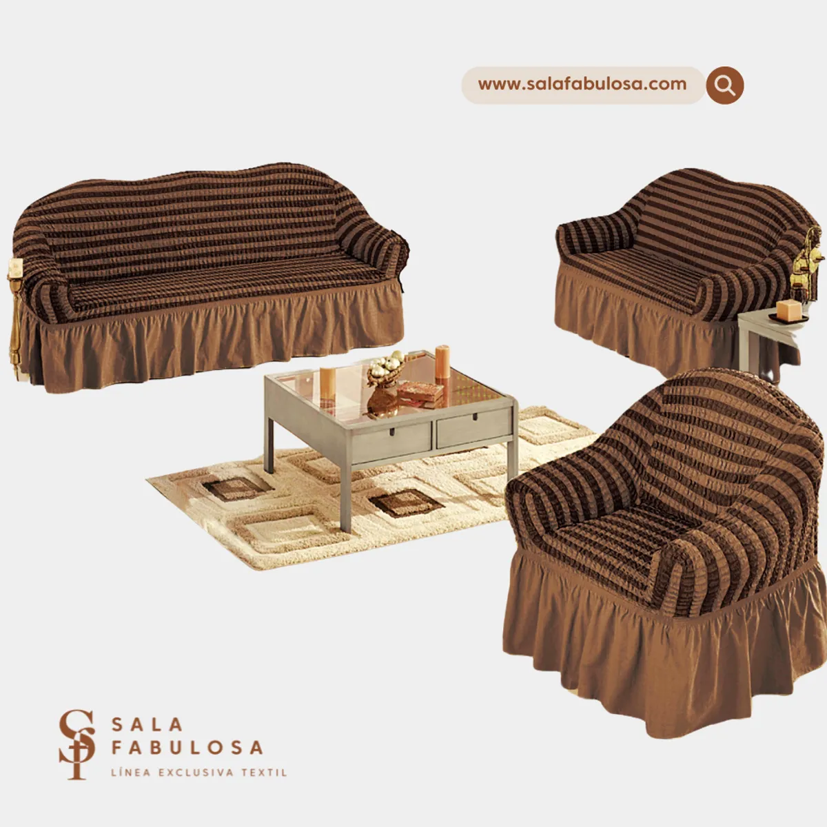 IMPORTADO MC - Funda de mueble 3-2-1 spandex burbuja bicolor CHOCOLATE