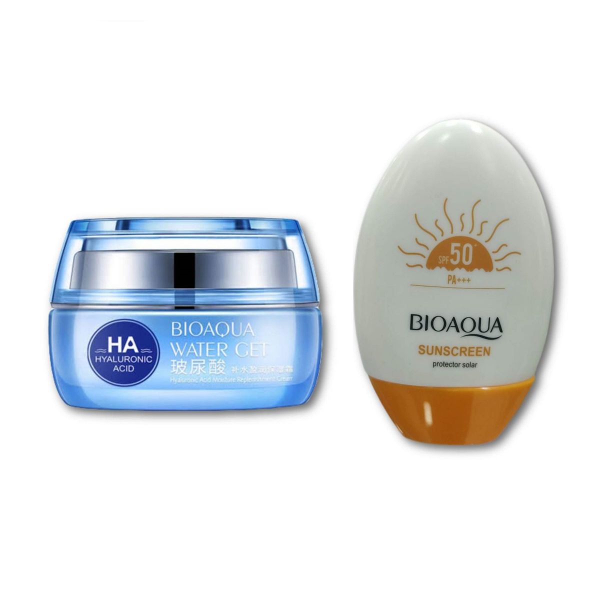 BIOAQUA - BLOQUEADOR SOLAR 50 SUSCREEN y CREMA HIDRATANTE WATER GET - BIOAQUA