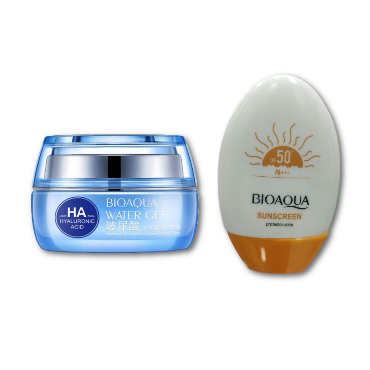BIOAQUA - BLOQUEADOR SOLAR 50 SUSCREEN y CREMA HIDRATANTE WATER GET - BIOAQUA