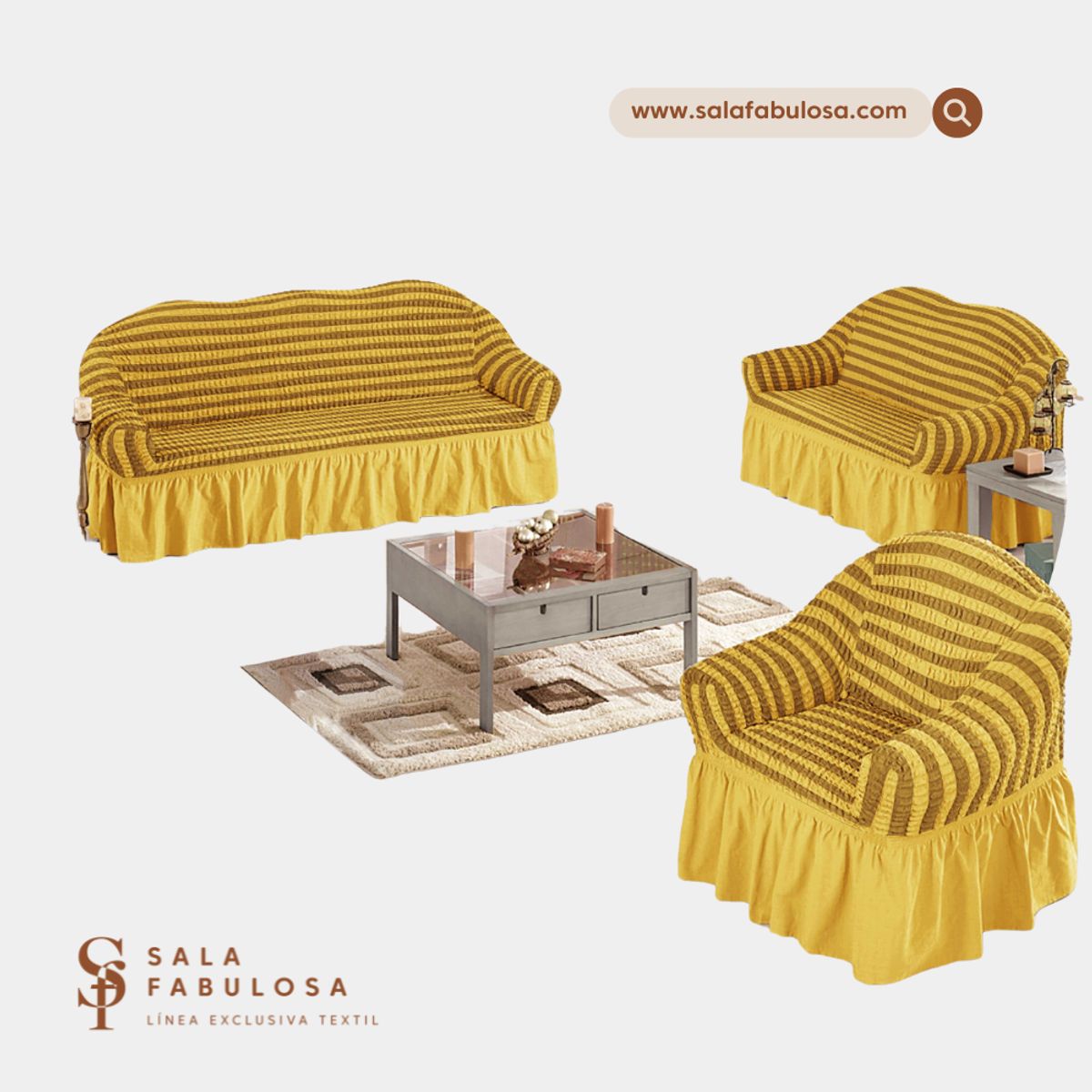 IMPORTADO MC - Funda de mueble 3-2-1 spandex burbuja bicolor ORO