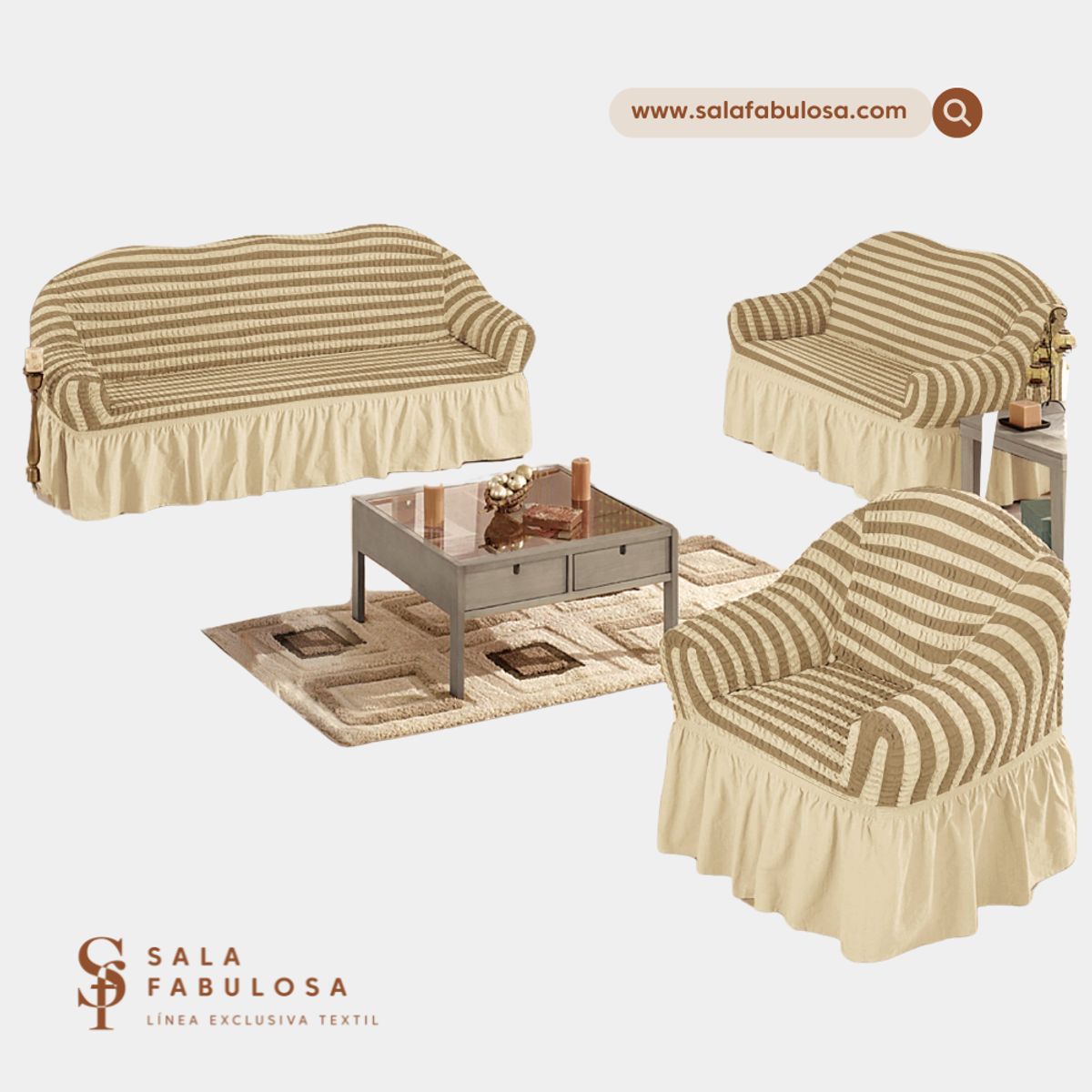 IMPORTADO MC - Funda de mueble 3-2-1 spandex burbuja bicolor BEIGE