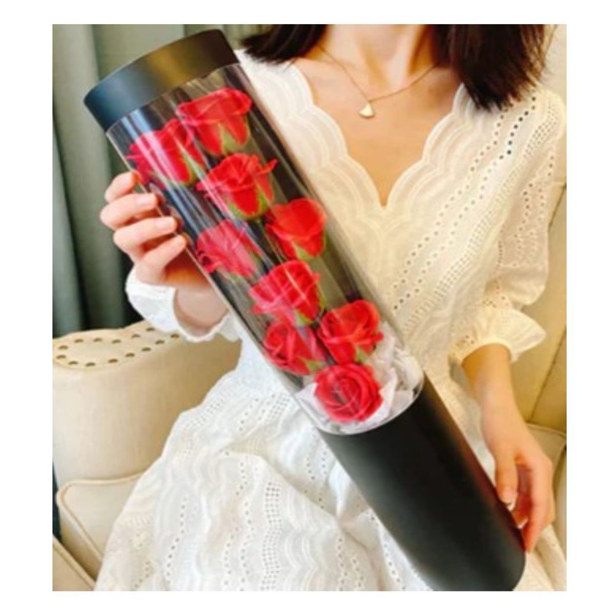 GENERICO - Ramo 9 Flores Pétalos Jabón Premium Estuche Luces LED