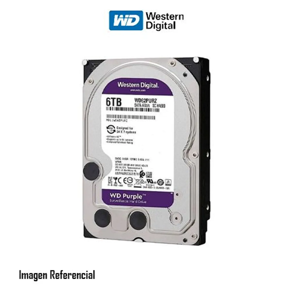WESTERN DIGITAL - DISCO DURO INTERNO WESTERN DIGITAL PURPURA 6TB 3.5" SATA P/N: WD64PURZ