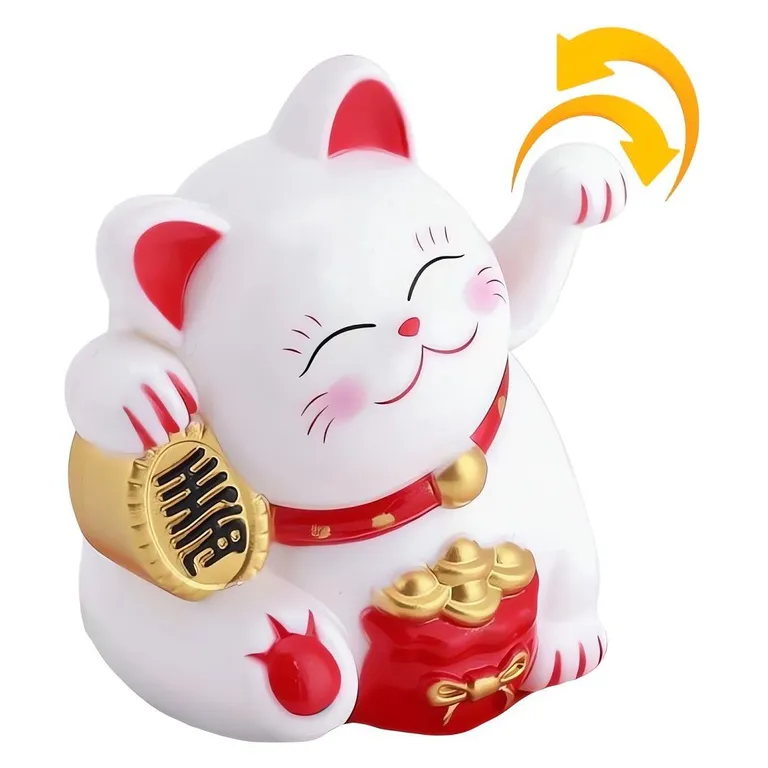 Zs- Maneki Neko SALVADANAIO GATTO PORTAFORTUNA PROSPERITA' IN CERAMICA BIANCA D