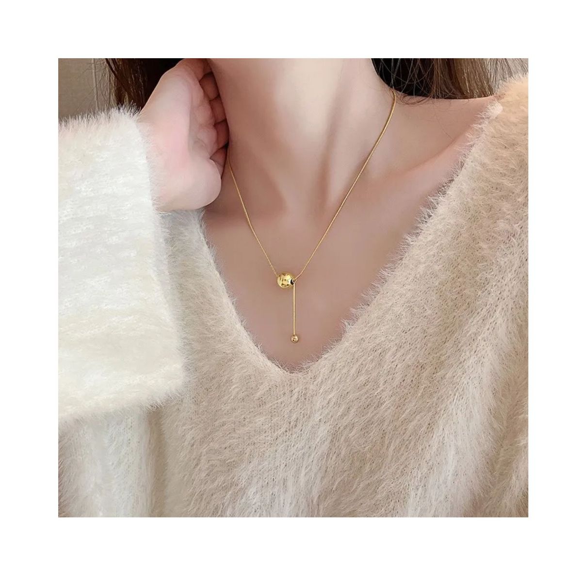 GENERICO - Collar para Mujer Colgante  de Bola en Acero Titanio