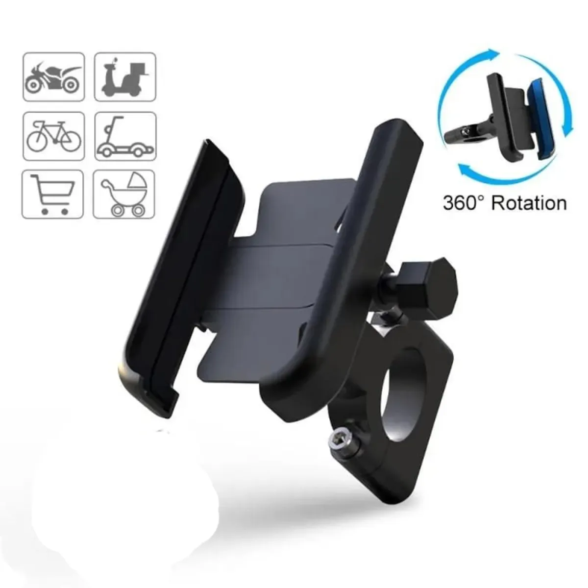 GENERICO - Holder  Aluminio Celular Moto Bicicleta Scooter Soporte 360° Negro