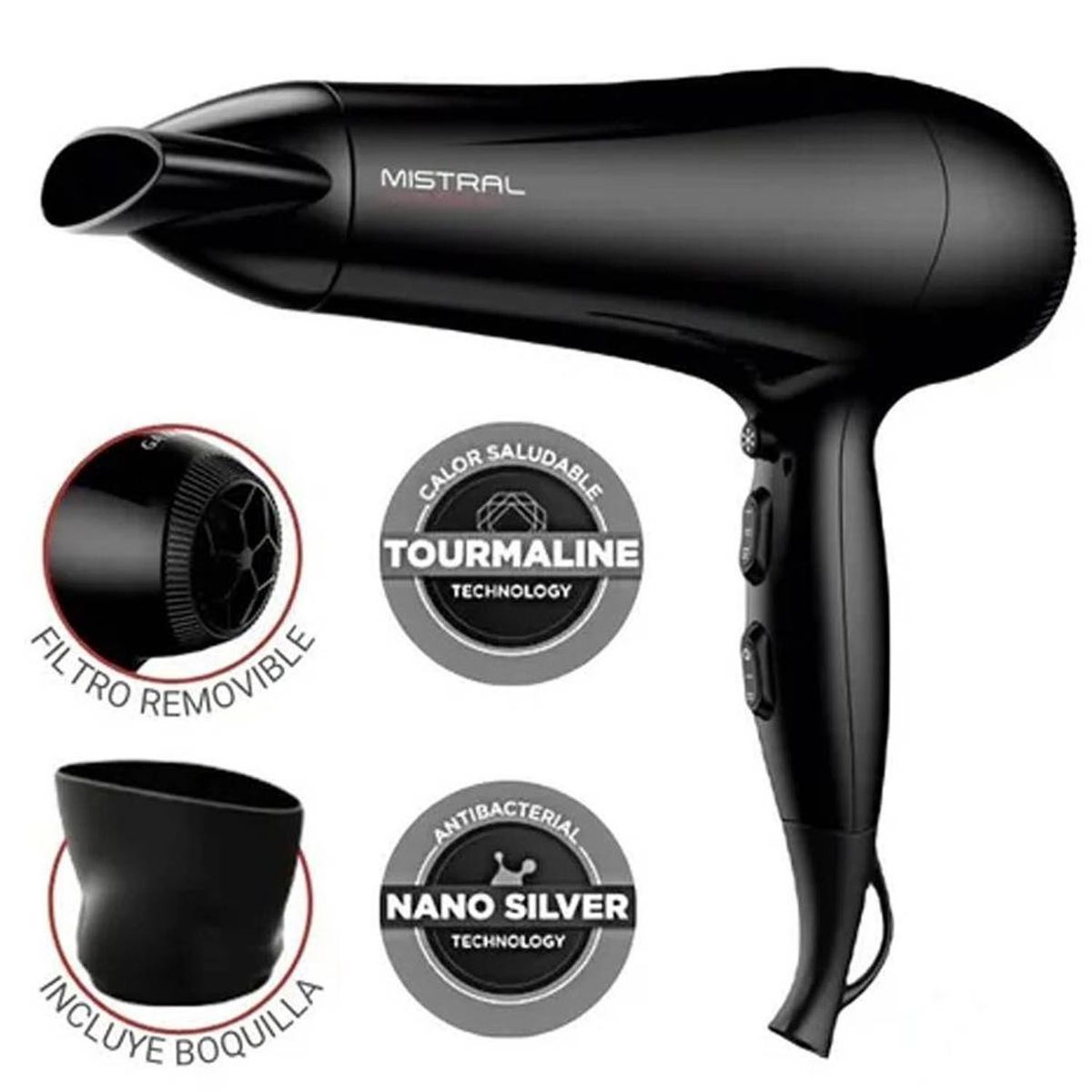 GAMA - Secadora Mistral Tourmaline Ion 2200 Watts Negro