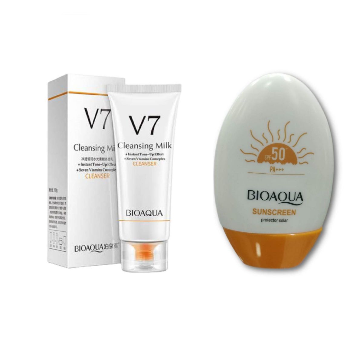 BIOAQUA - PACK BLOQUEADOR SOLAR 50 SUSCREEN Y LIMPIADOR FACIAL  V7 - BIOAQUA