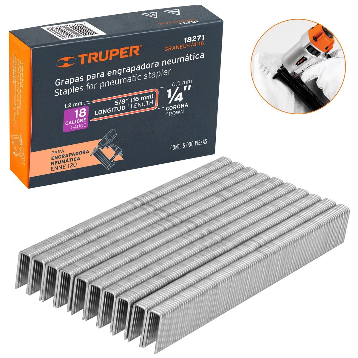 TRUPER - GRAPAS PARA ENGRAPADOR NEUMATICO calibre 18, 16mm, 5000 UNIDADES