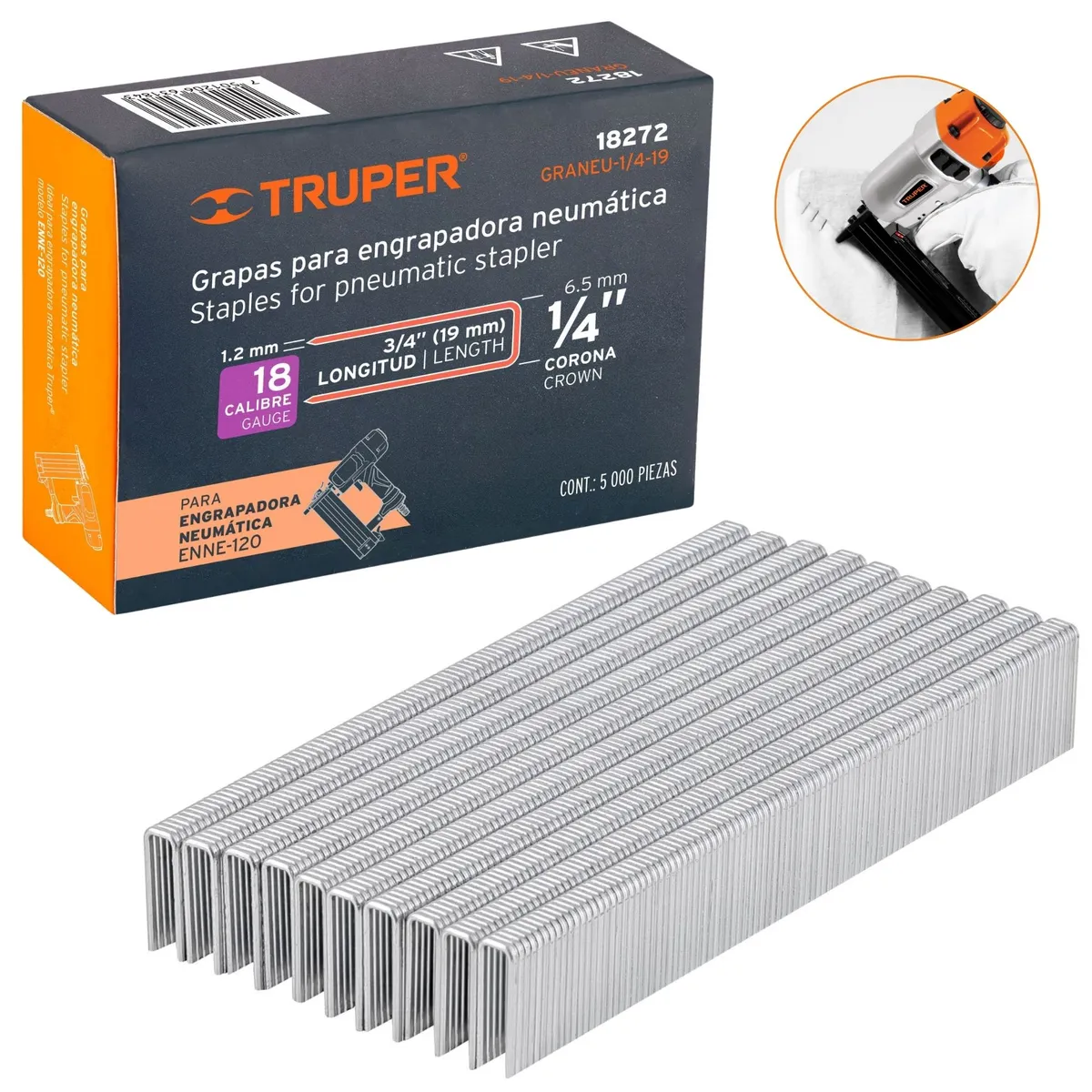 TRUPER - GRAPAS PARA ENGRAPADOR NEUMATICO calibre 18, 19mm, 5000 UNIDADES