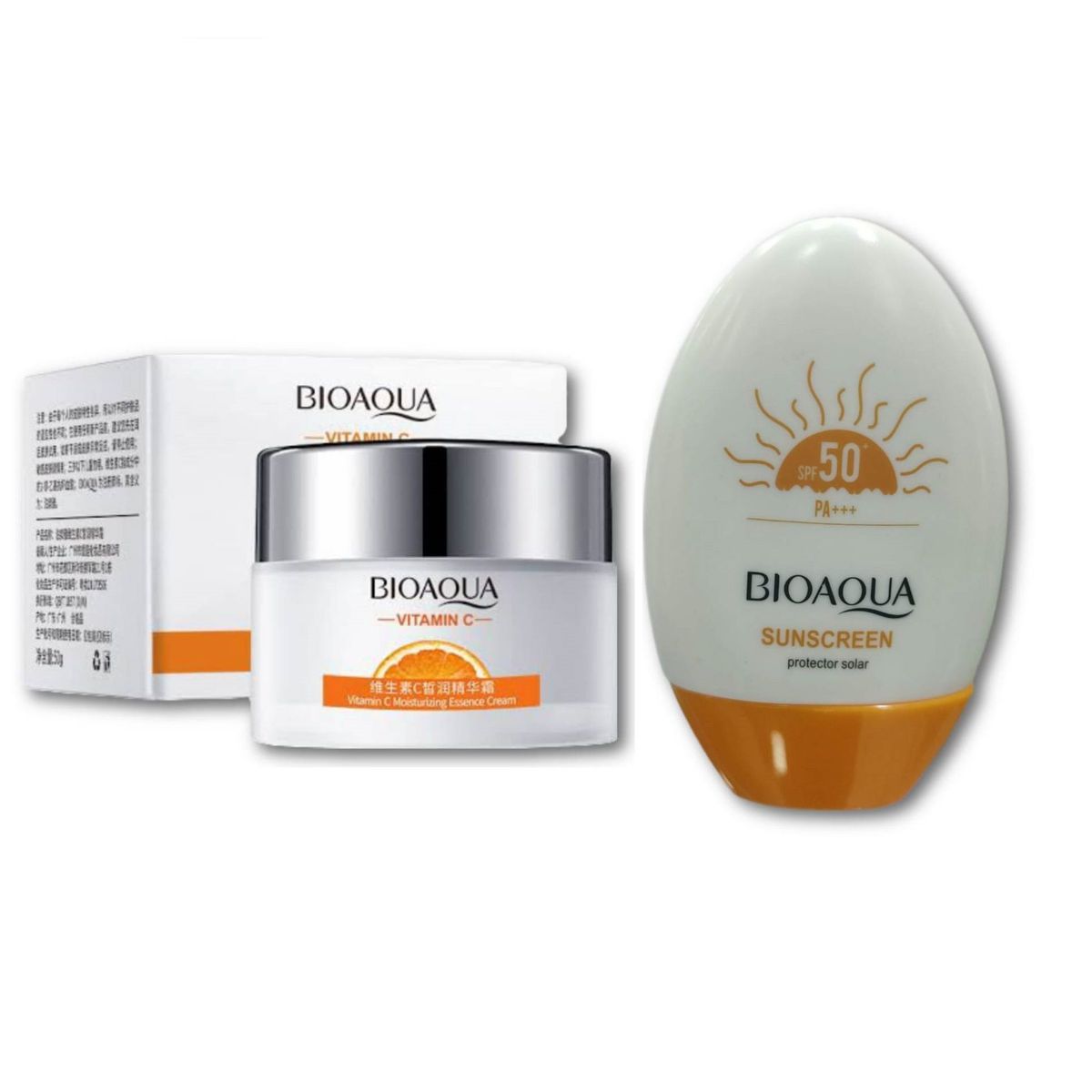 BIOAQUA - PACK BLOQUEADOR SOLAR 50 SUSCREEN y CREMAHIDRATANTE VITAMINA C BIOAQUA