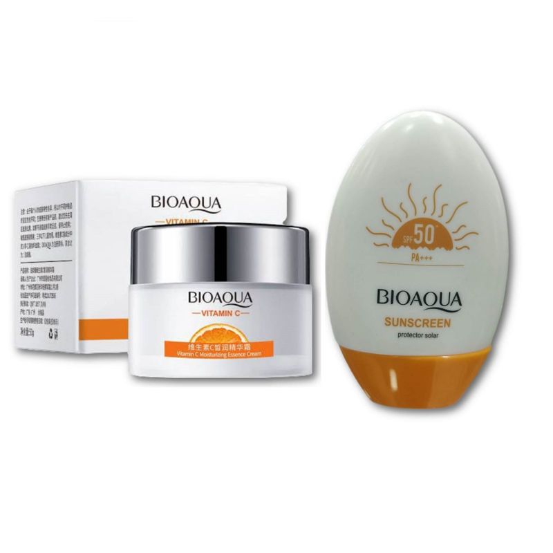 BIOAQUA - PACK BLOQUEADOR SOLAR 50 SUSCREEN y CREMAHIDRATANTE VITAMINA C BIOAQUA