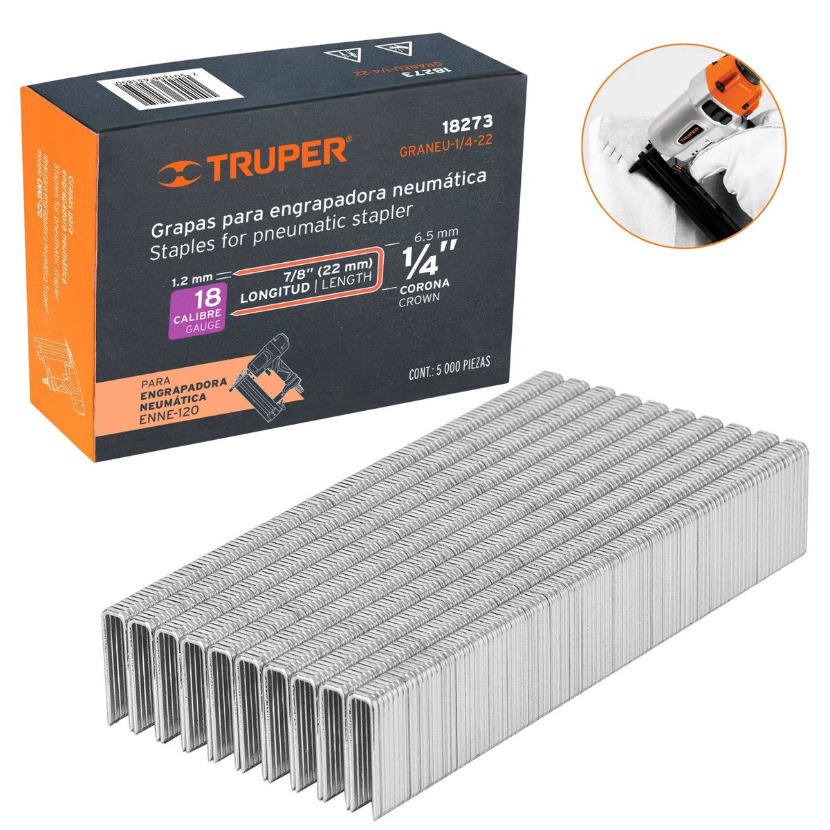 TRUPER - GRAPAS PARA ENGRAPADOR NEUMATICO calibre 18, 22mm, 5000 UNIDADES