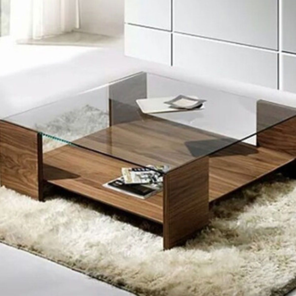 TU MESITA - Mesa de Centro Alaia Melamine Marrón c/Vidrio