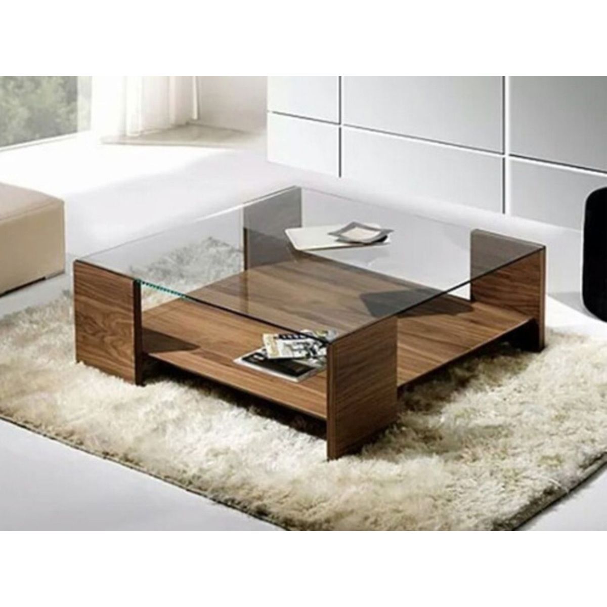 TU MESITA - Mesa de Centro Alaia Melamine Marrón c/Vidrio