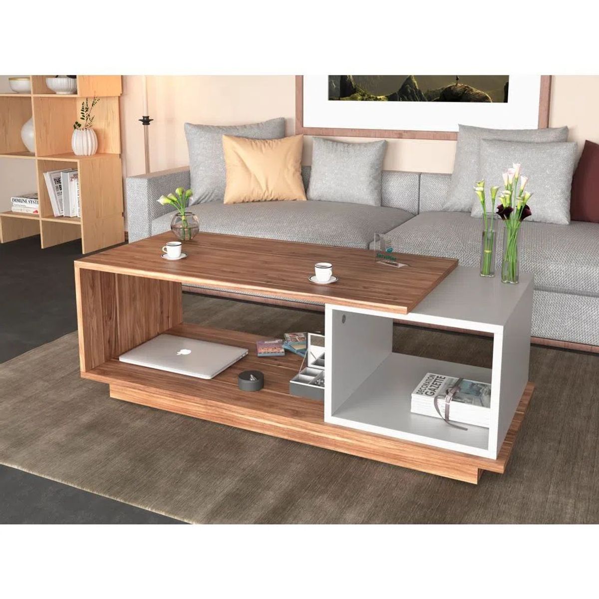 TU MESITA - Mesa de Centro Moderna Tata Melamina MarrónBlanco TU MESITA