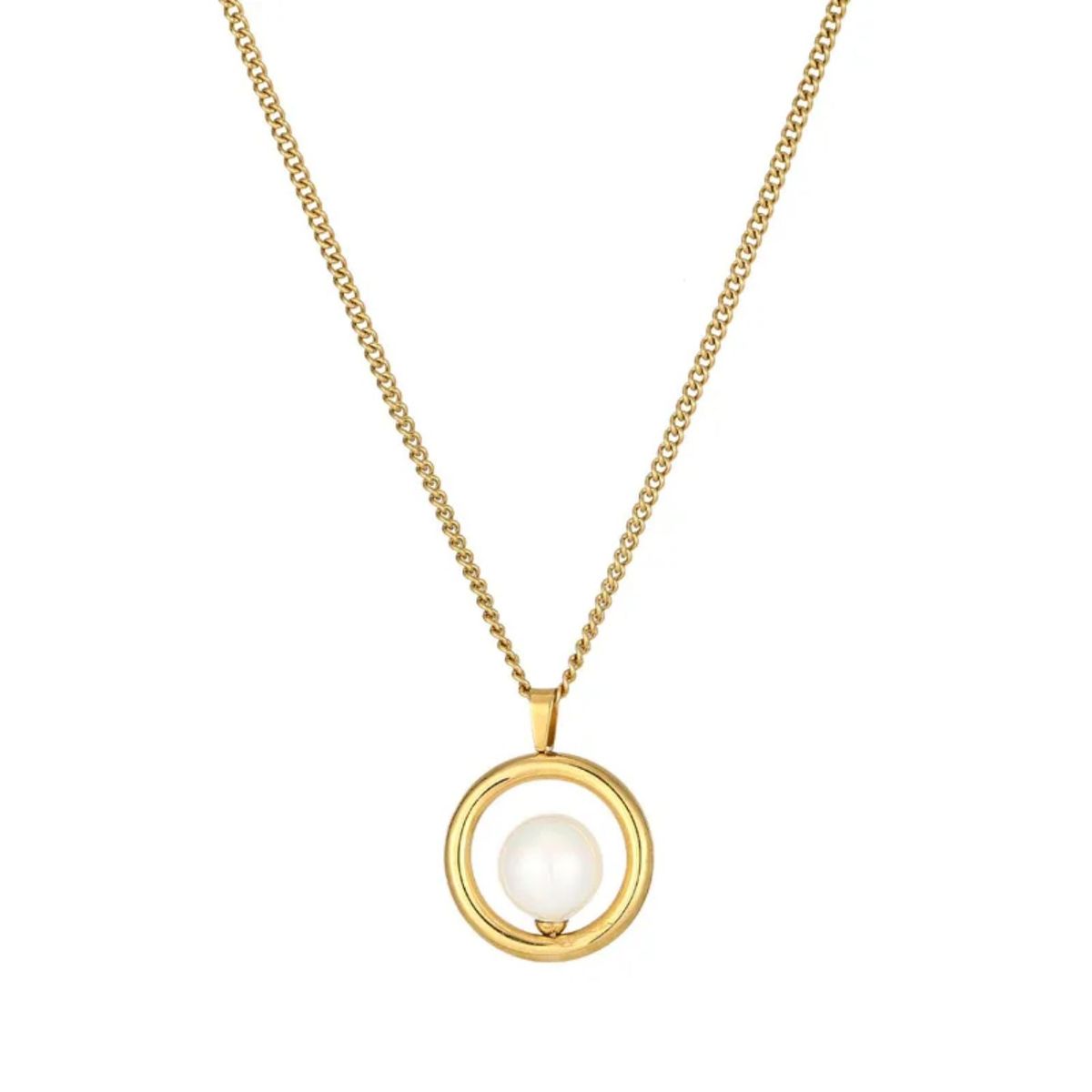 GENERICO - Collar Colgante de Moda con Perla Embutida en Acero Titanio