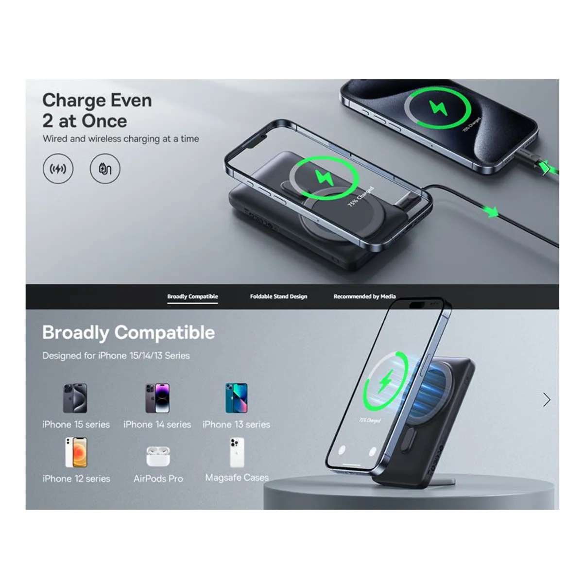 BASEUS - Baseus PowerBank MagSafe 20W con Soporte Pantalla LED 10000mAh