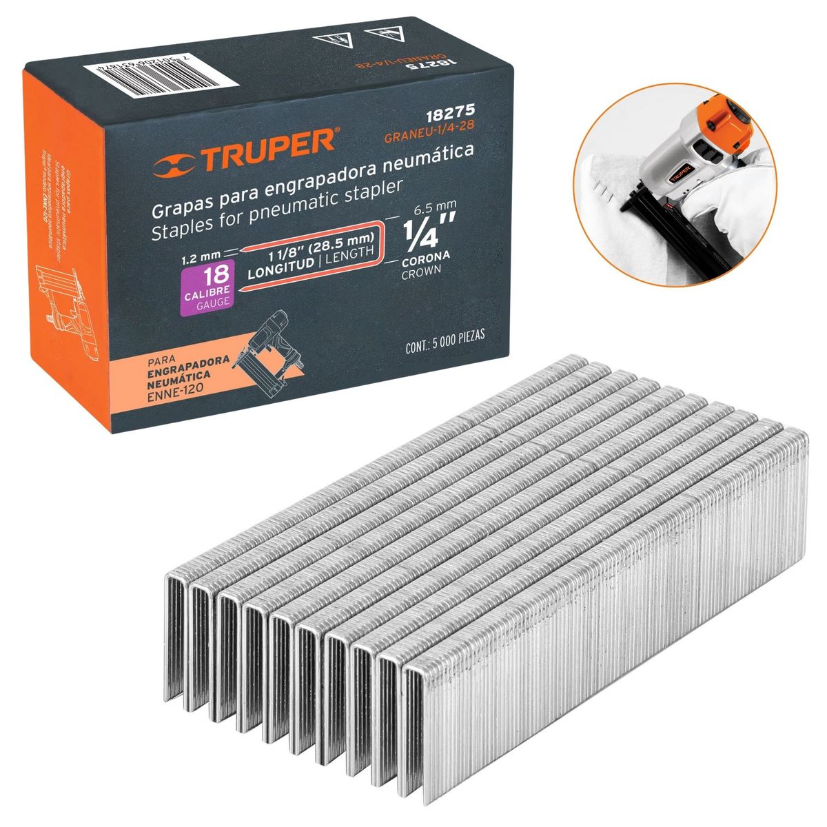 TRUPER - GRAPAS PARA ENGRAPADOR NEUMATICO calibre 18, 28mm, 5000 UNIDADES