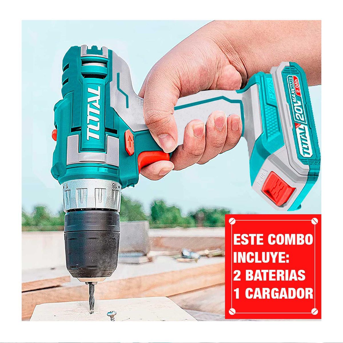 TOTAL TOOLS - SET TALADRO ATORNILLADOR LLAVE IMPACTO TOTAL EXTENSOR PUNTAS