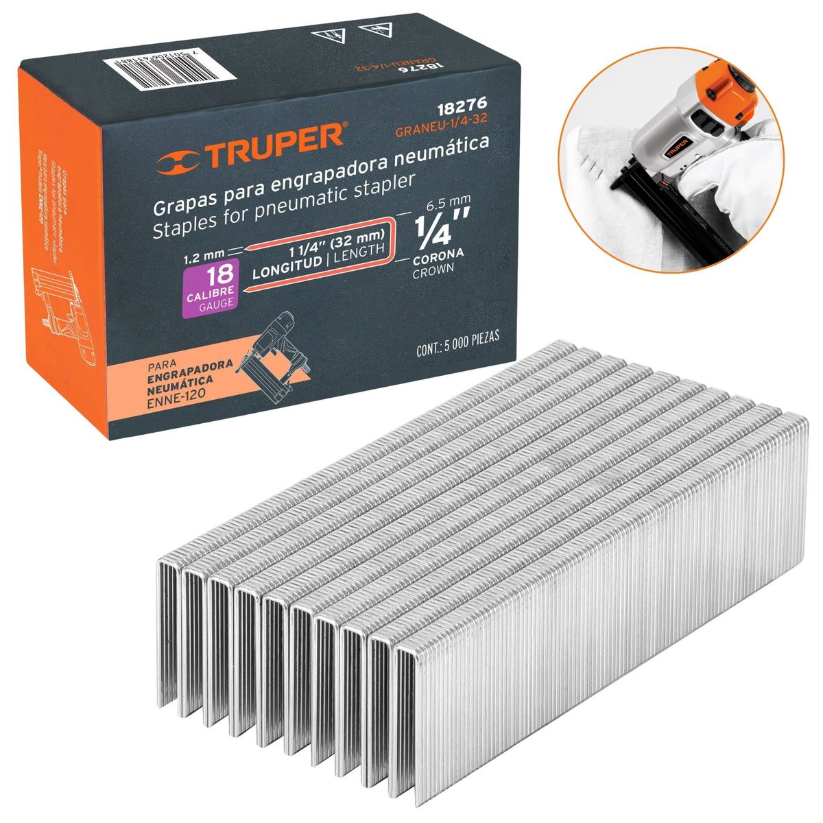 TRUPER - GRAPAS PARA ENGRAPADOR NEUMATICO calibre 18, 32mm, 5000 UNIDADES
