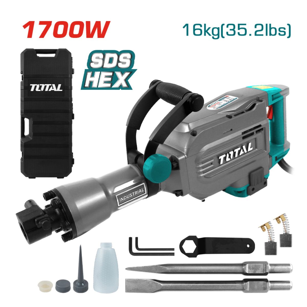 TOTAL TOOLS - Martillo demoledor 1700w 45 Joules SDS HEX Industrial Total